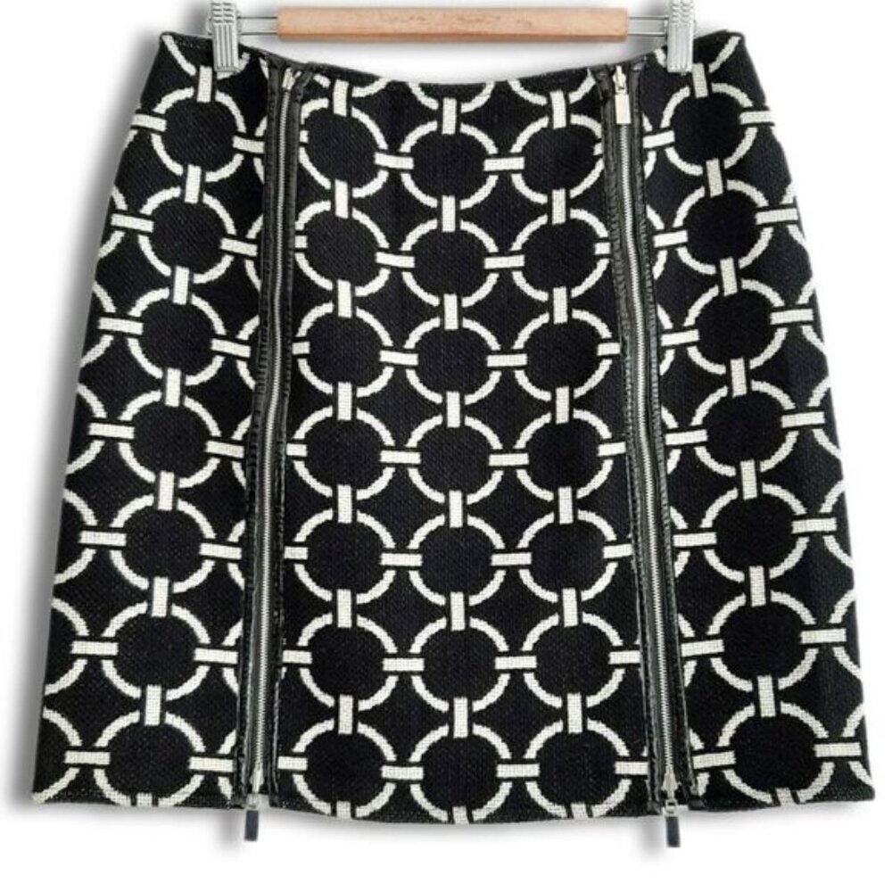 Vintage REVERSIBLE Tapestry Zipper Slit Mini Skirt Black & White Sz M Flawed
